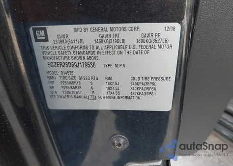 2009 Saturn Outlook Xr from USA, damaged, VIN 5GZER23D69J179530